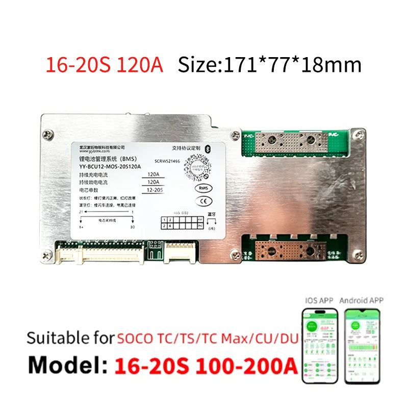 For Super Soco TC/TS/TC Max/CU/DU Smart Bluetooth 13-25S Lifepo4 Li-ion LTO Battery Protection Board Battery Management System