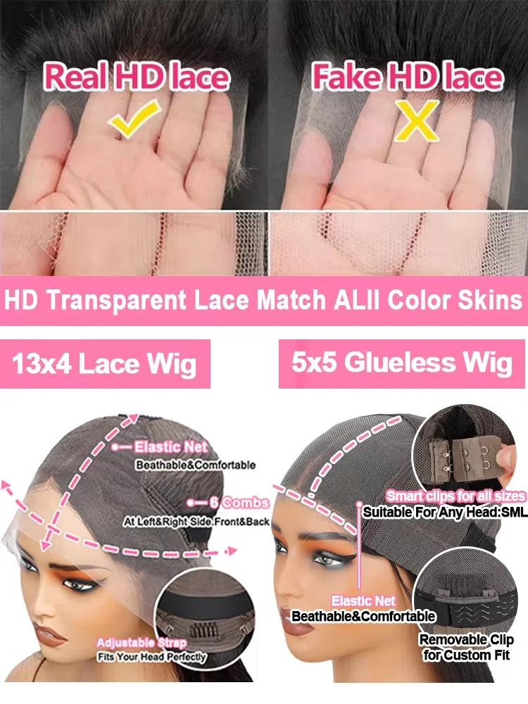 360 Lace Straight Human Hair Wig 13X4 Lace Front Wig Natural Black HD Lace Pre Plucked Bleached Knots High Ponytail Wig For Black Women