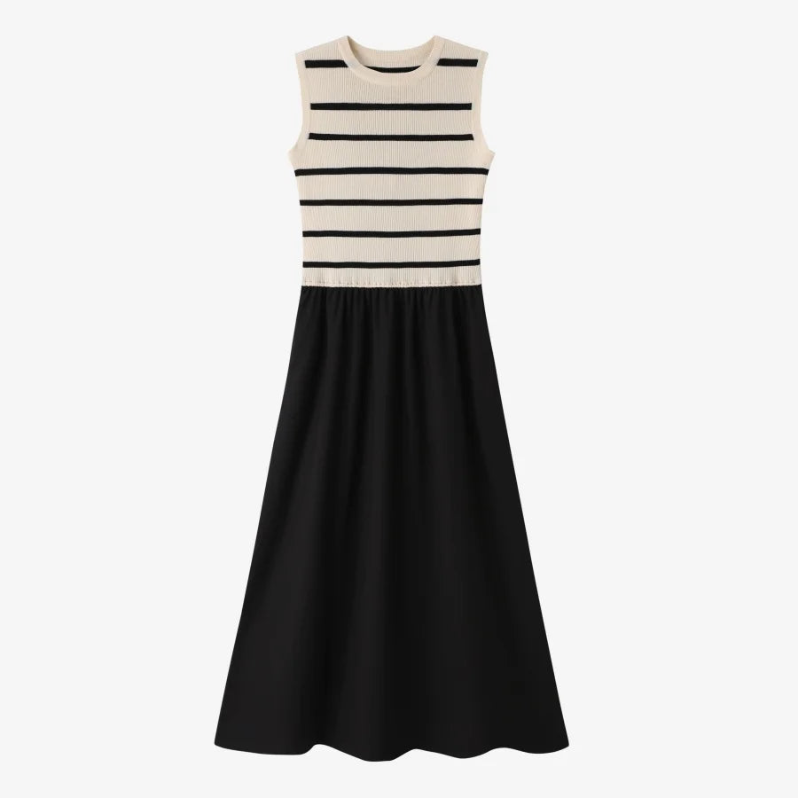 AS AW25 stripe knitting cardigan + sleeveless patch dress maxi matching set for woman clothing