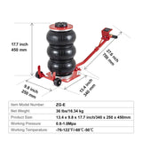 SucceBuy Pneumatic Jack 3 Ton/5 Ton Triple Bag Air Jack Quick Lift Heavy Duty Car Repair Jacks Folding Rod Jacks with Two Wheels
