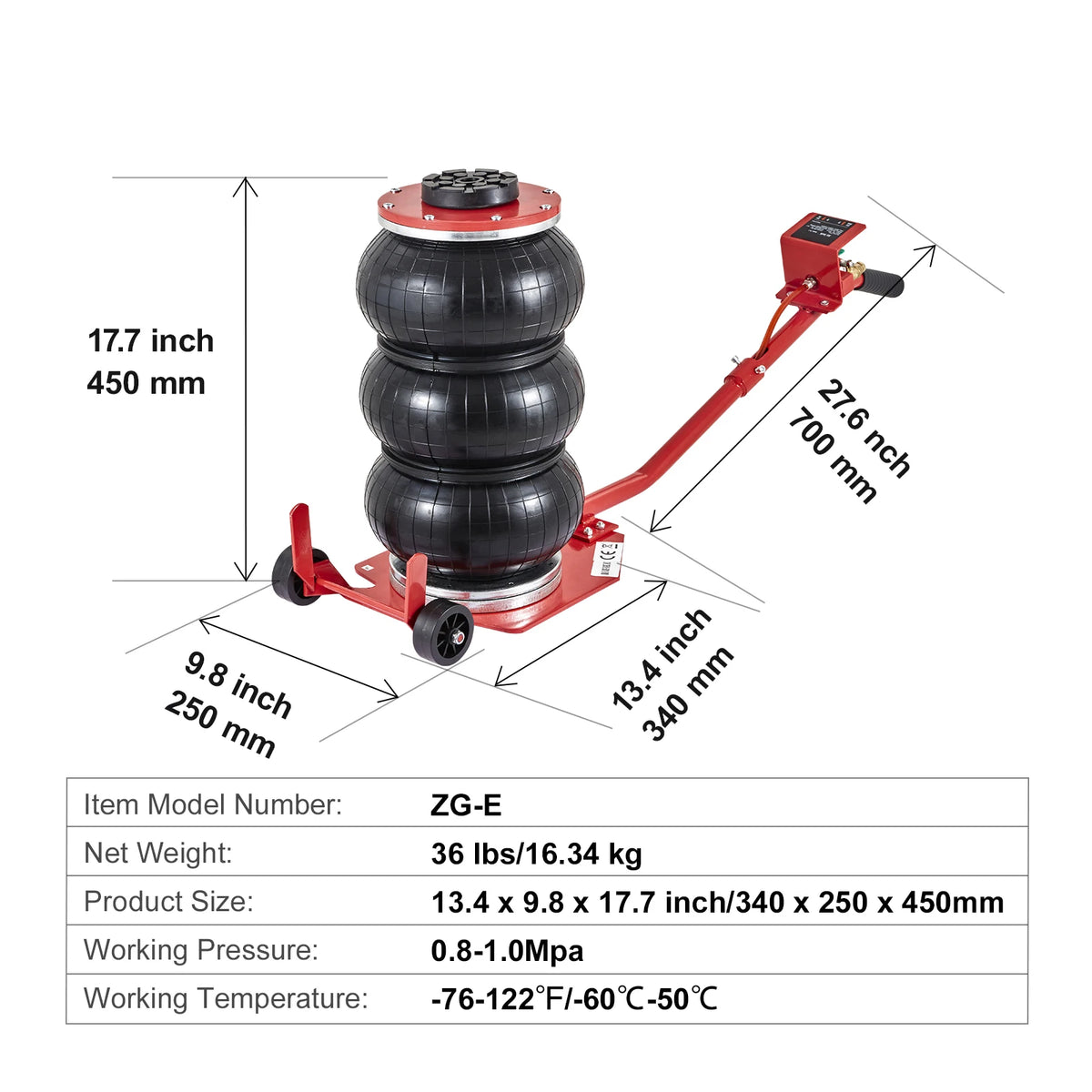 SucceBuy Pneumatic Jack 3 Ton/5 Ton Triple Bag Air Jack Quick Lift Heavy Duty Car Repair Jacks Folding Rod Jacks with Two Wheels
