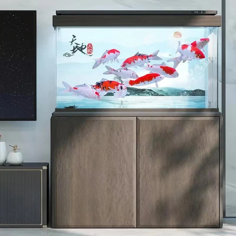 All-in-One AquariumNew Modern Ultra-Clear Glass Ultra-Narrow Filter Under Cabinet Fish Tank Living Room Smart Touch Control Larg