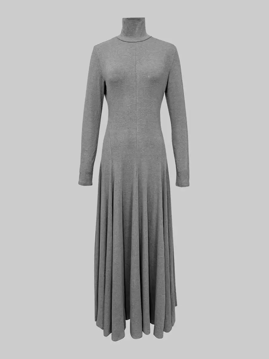 Freeacy Women's Grey Knit Maxi Dress Turtleneck Long Sleeve with Fitted Bodice and Flared Mermaid Skirt Elegant Party Dresses