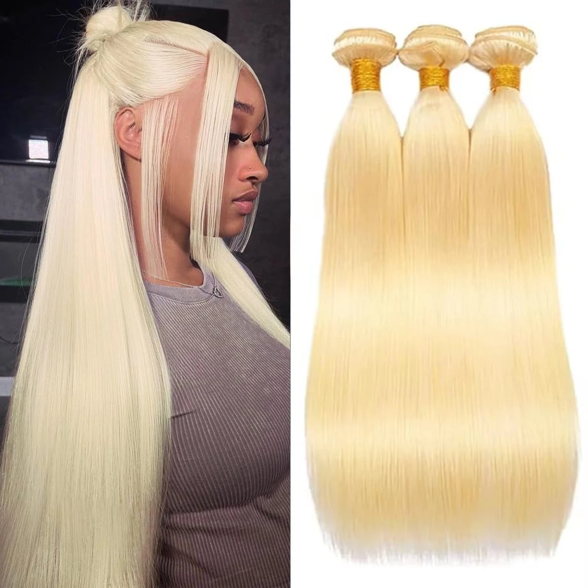 613 Honey Blonde Bone Straight Human Hair Bundles Virgin Hair Extensions Brazilian Hair Weave 1/3/4 Raw Hair Bundles 10-46inch