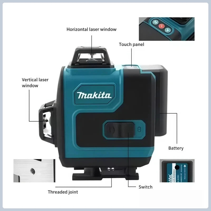 Makita 18V Battery,16Lines4D Green Laser Level, 360°Self Leveling High Precision Horizontal Vertical Cross Line For Construction
