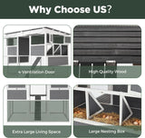 Extra Large Chicken Coop w/ Run, Wood Chicken House w/ Nesting Boxes & Roost Bar