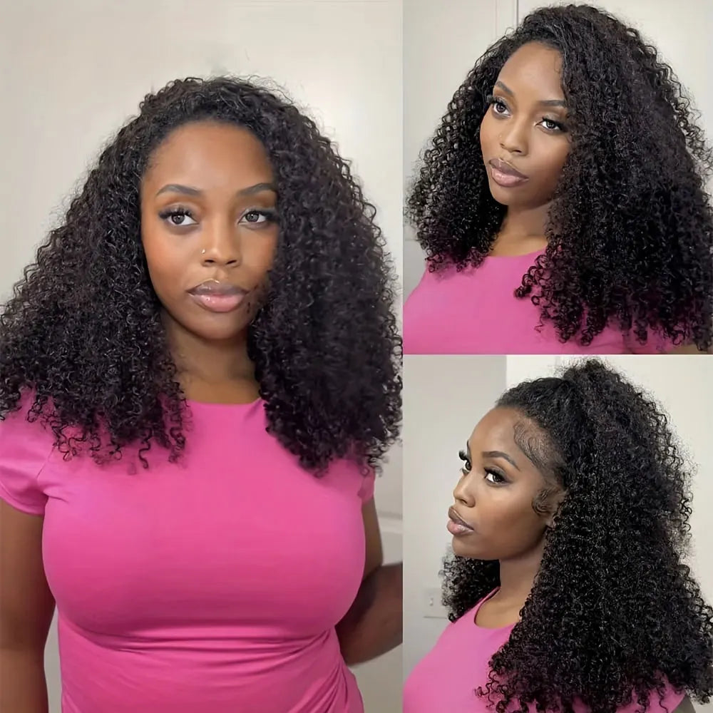 3 In 1 Half Wigs Human Hair Afro Kinky Curly Half Wig With Drawstring