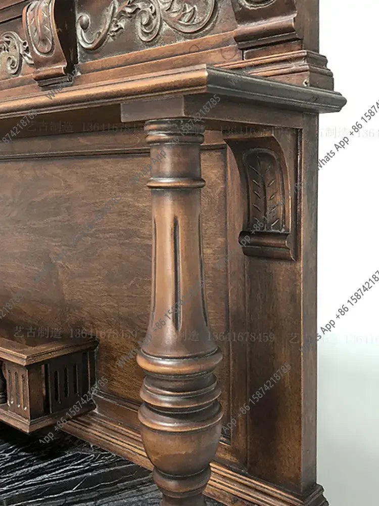 66 Medieval Solid Wood Retro Restaurant Wine Cabinet Tea Cabinet Neoclassical Nostalgic Side Cabinet Living Room Storage Designe