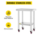 SucceBuy Stainless Steel Kitchen Worktable shelves Commercial Work Bench Table with Caster Wheels for Home Restaurant Storage