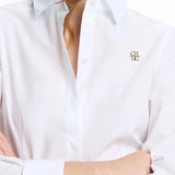 New Women White Button Down Shirt CH Emblem Long Sleeve Blouse Office Work Formal Breathable Lightweight Top