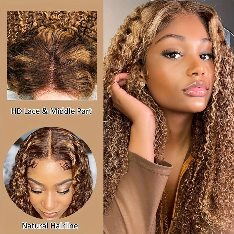 Highlight 5x5 Lace Front Wigs Human Hair 4/27 Ombre Deep Wave HD Transparent Lace Front Wigs 200% Density with Baby Hair