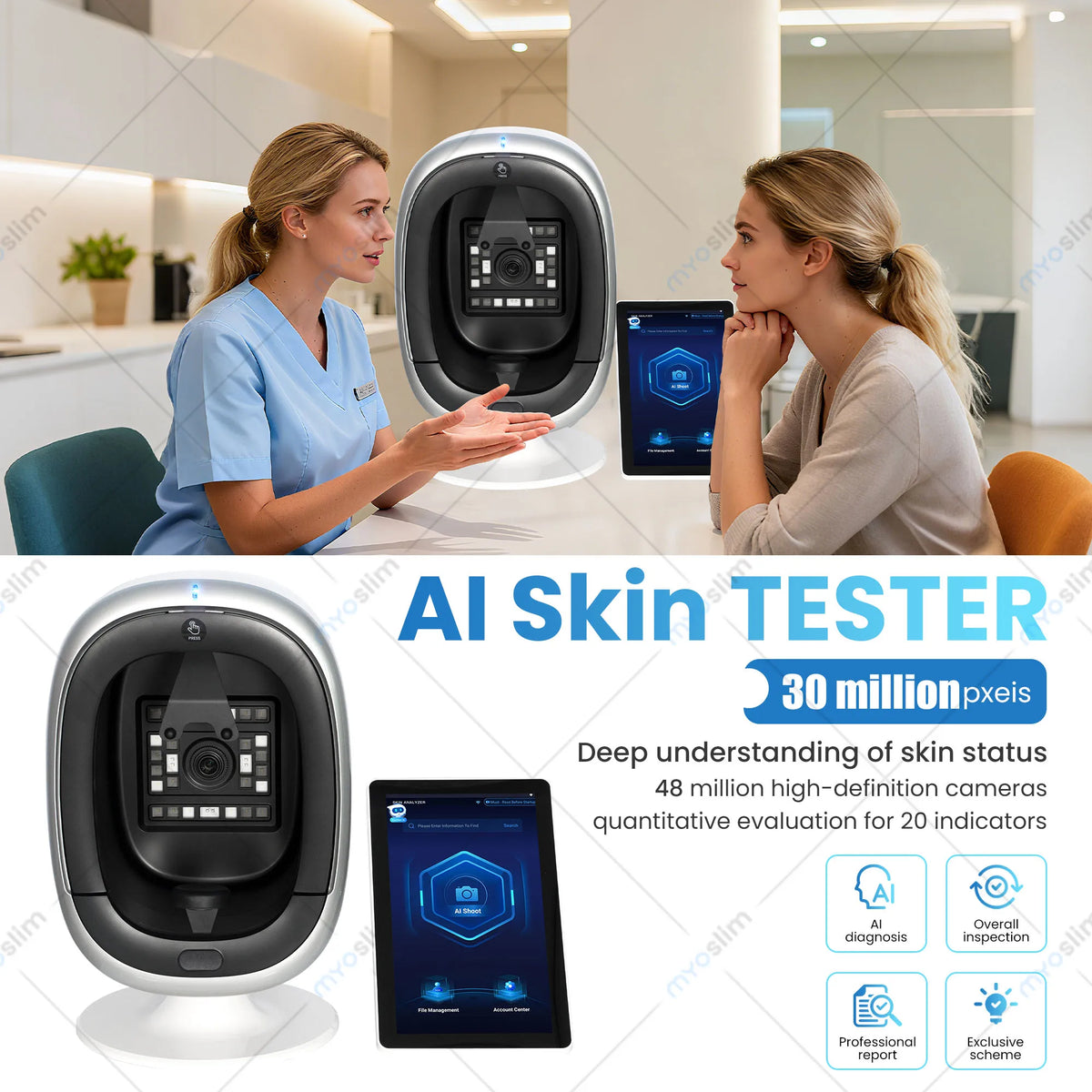 30 Million Pixel Professional AI Face Skin Analysis Machine 20 Indicators Comprehensive Skin Scanner with Tablet