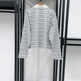 Lace Splice Turn-Down Collar Women's Stripes Long Sleeve T-Shirt Autumn and Winter Female Pullover Tee Top