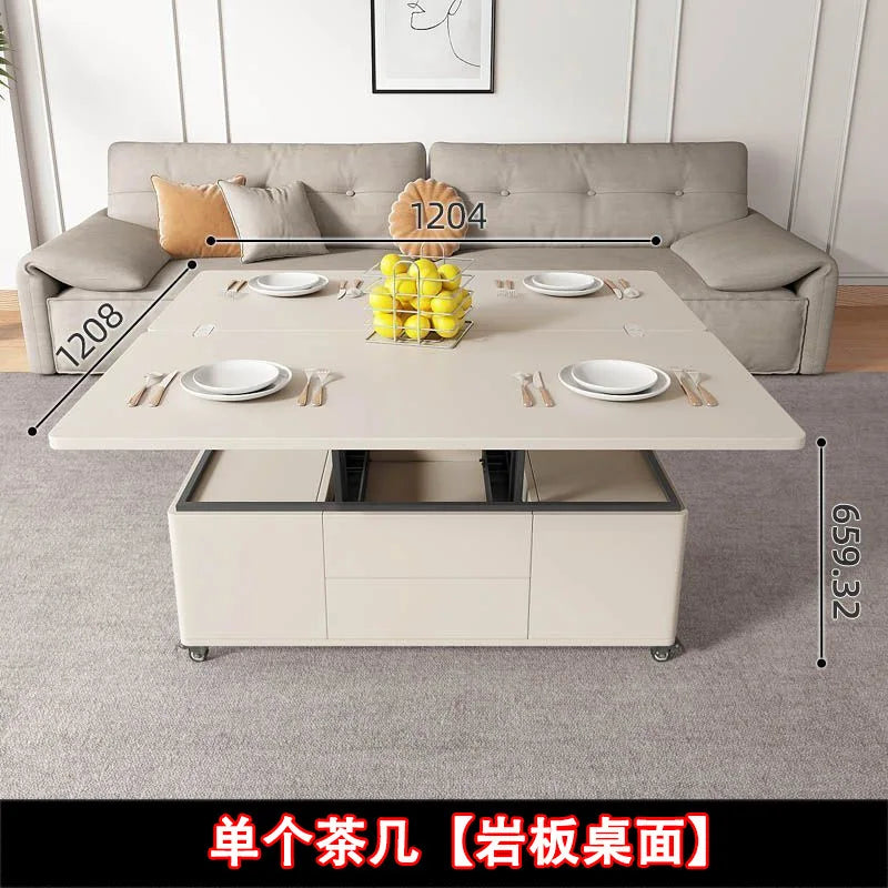 Multifunctional coffee table folding lifting dining table household small apartment dining table living room simple storage tabl