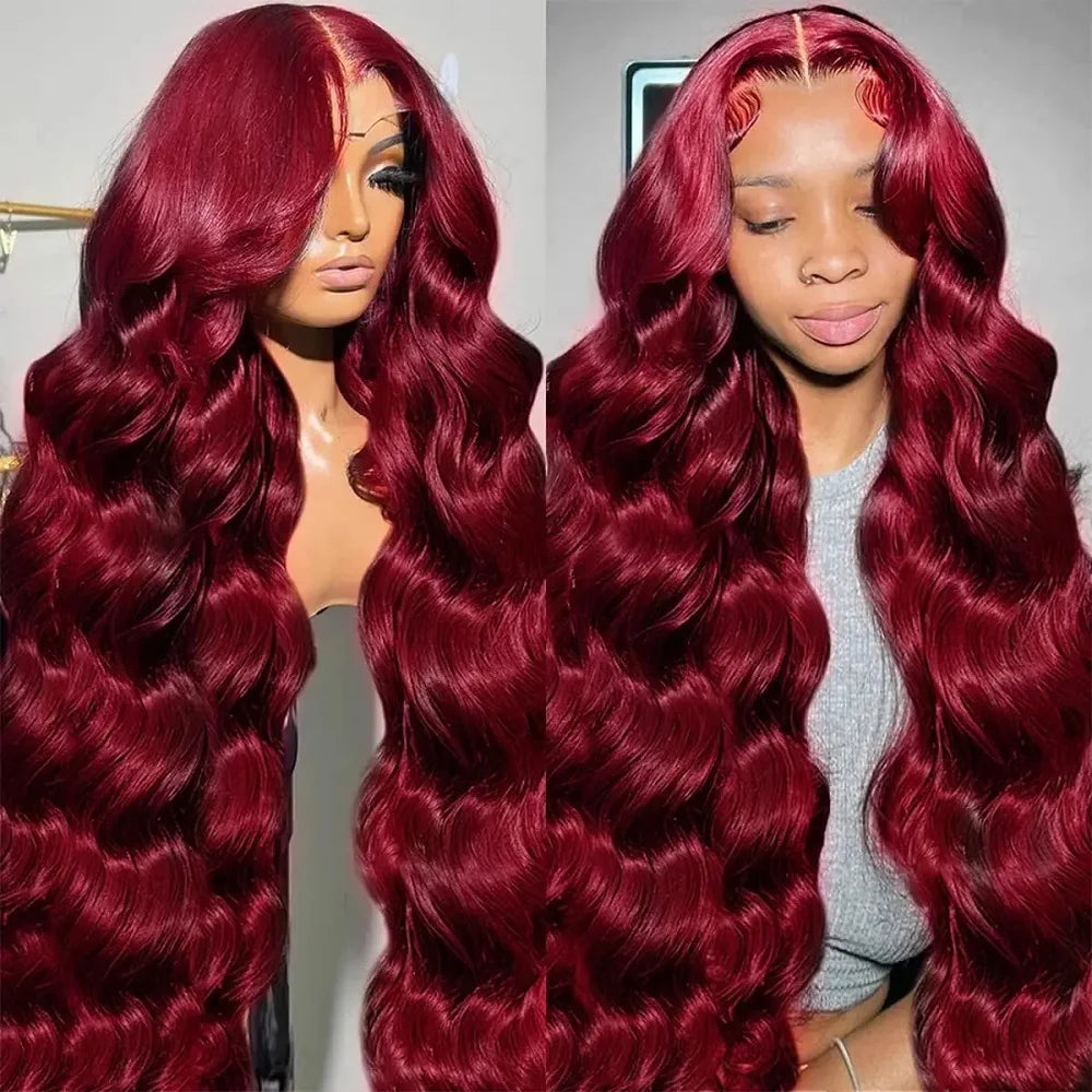 Burgundy Colored 13x4 HD Body Wave Lace Front Wig Human Hair 99J Red 13x6 Full Lace Frontal Wig 200 Density 44 46 Inch Remy Hair