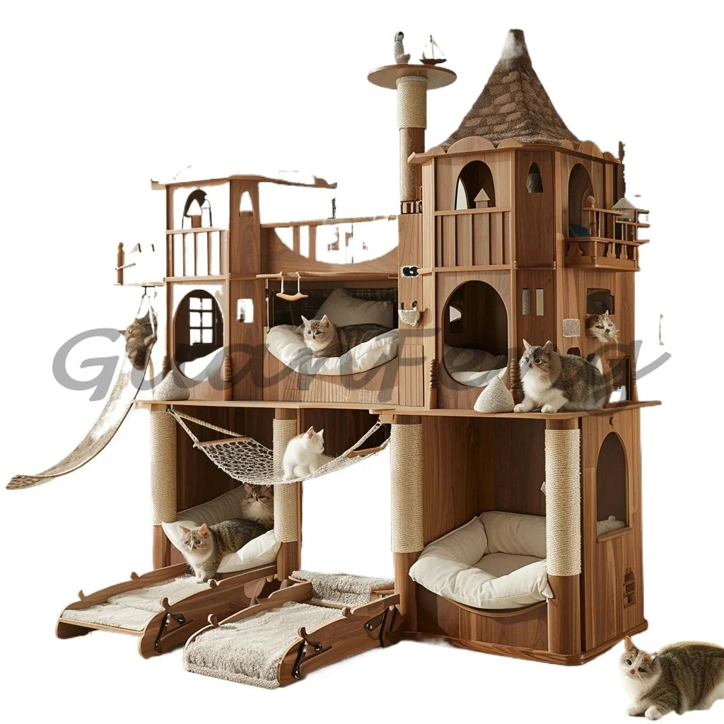 Home Super Large Castle Solid Wood Cat Climbing Frame Cat Nest Integrated Luxury Cat Villa Muppet