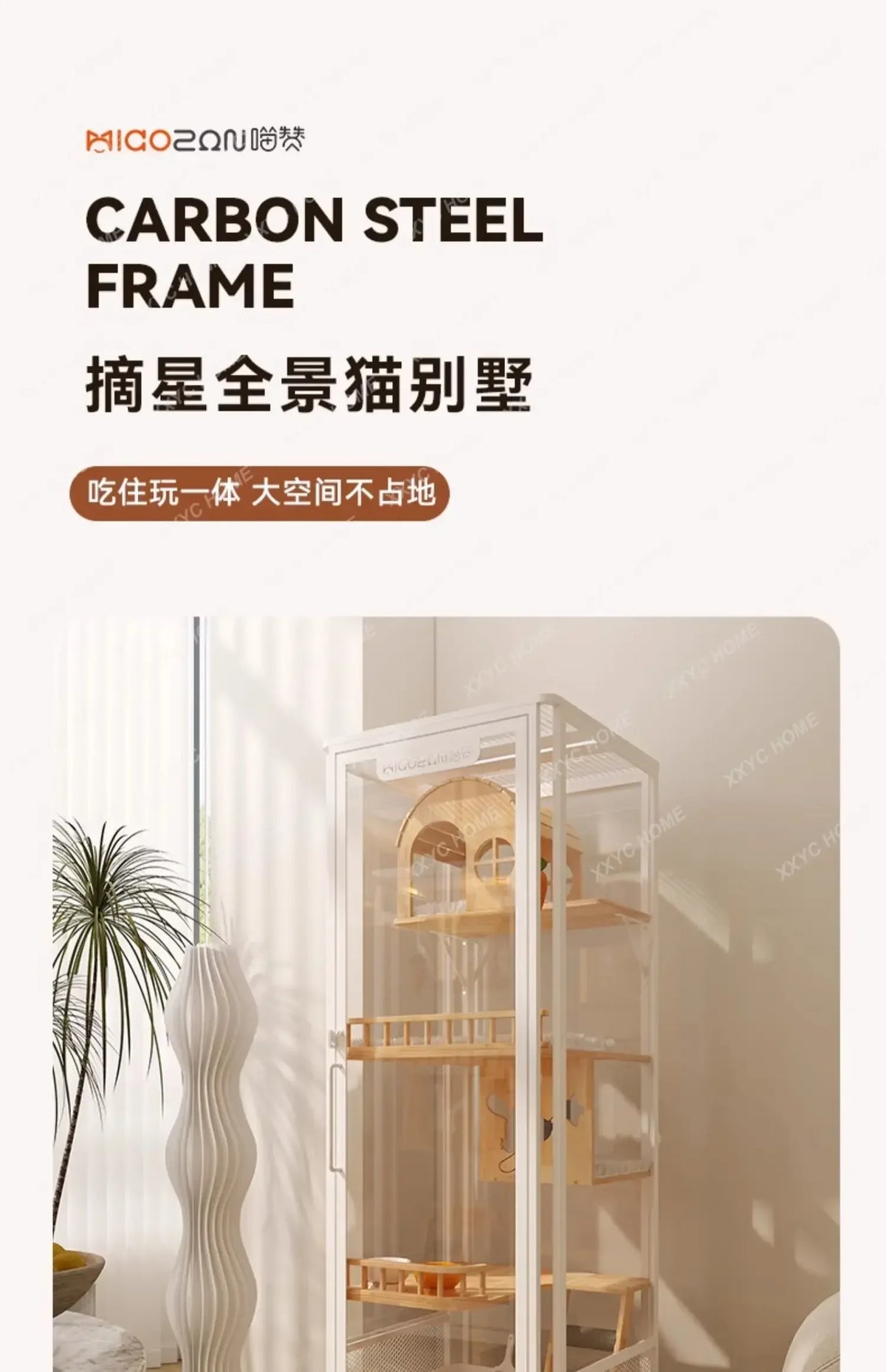 Villa Luxury Large Glass Cat Cabinet Solid Wood Cat House Home Indoor Cat Cage with Toilet