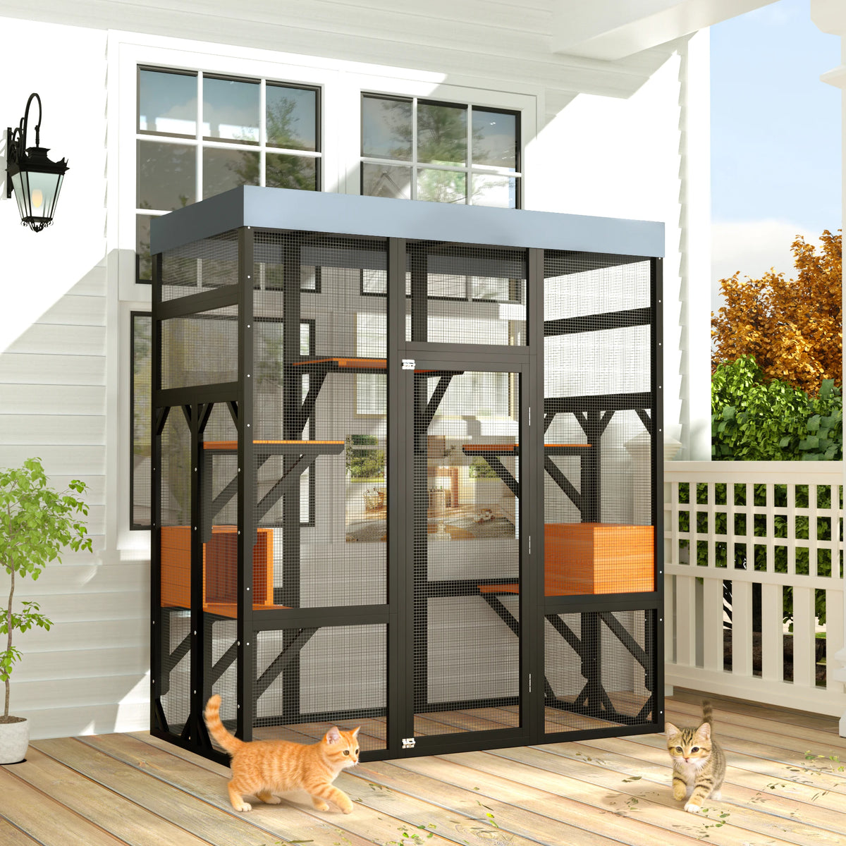 Large Outdoor Cat Enclosure with 5 Platforms & 2 Houses – Durable Metal Frame, Easy Assembly, Indoor/Outdoor Cat Run