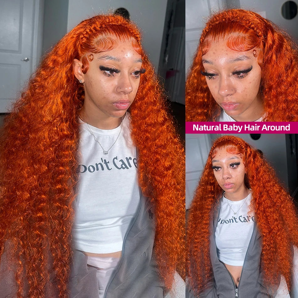 Deep Wave 40 Inch Ginger Orange Vietnamese 13x6 Lace Front Wigs Original