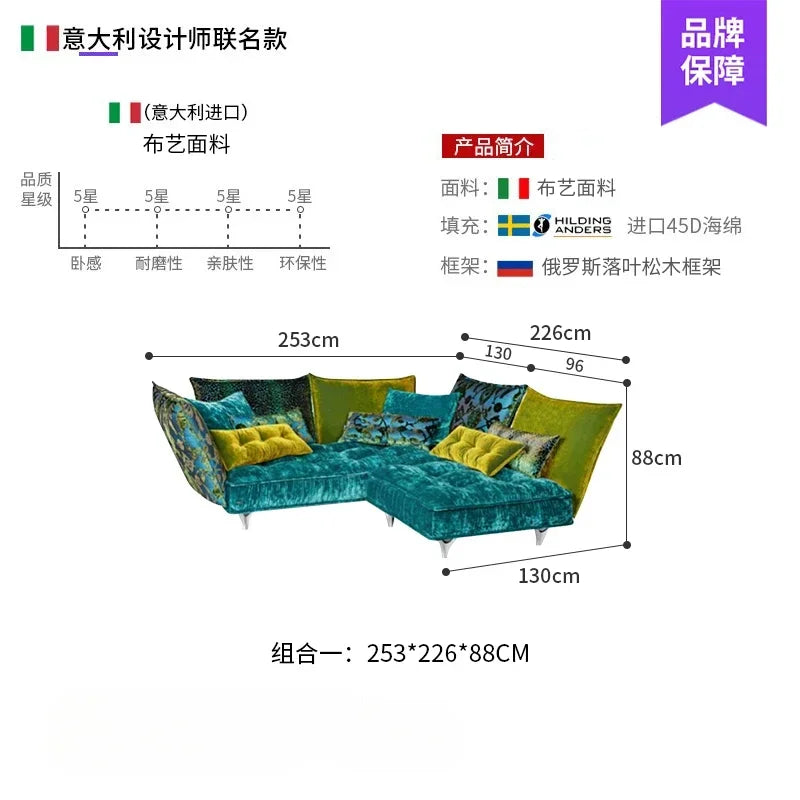 Sofa living room retro pattern high-end villa corner combination fabric sofa