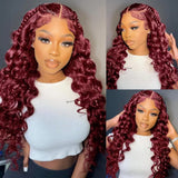 250% 13x4 HD Transparent 99J Burgundy Loose Wave Lace Front Wigs Deep