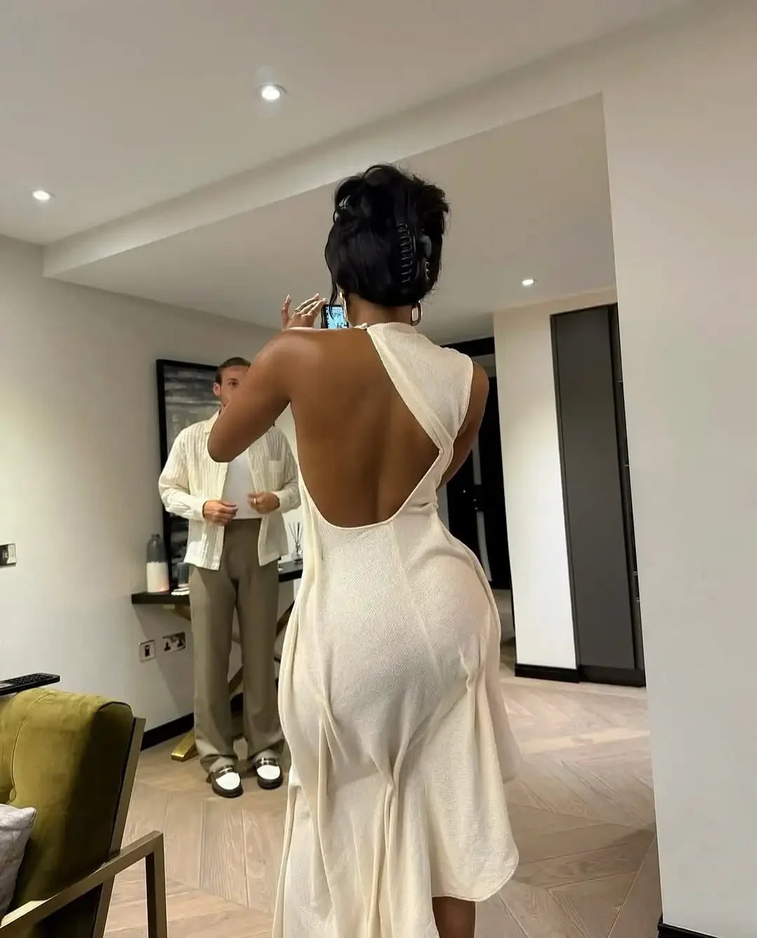 Elegant Solid Sleeveless Midi Dress Fashion Draped High Neck Waist Cinched Dresses 2026 Summer New Lady Evening Party Gowns