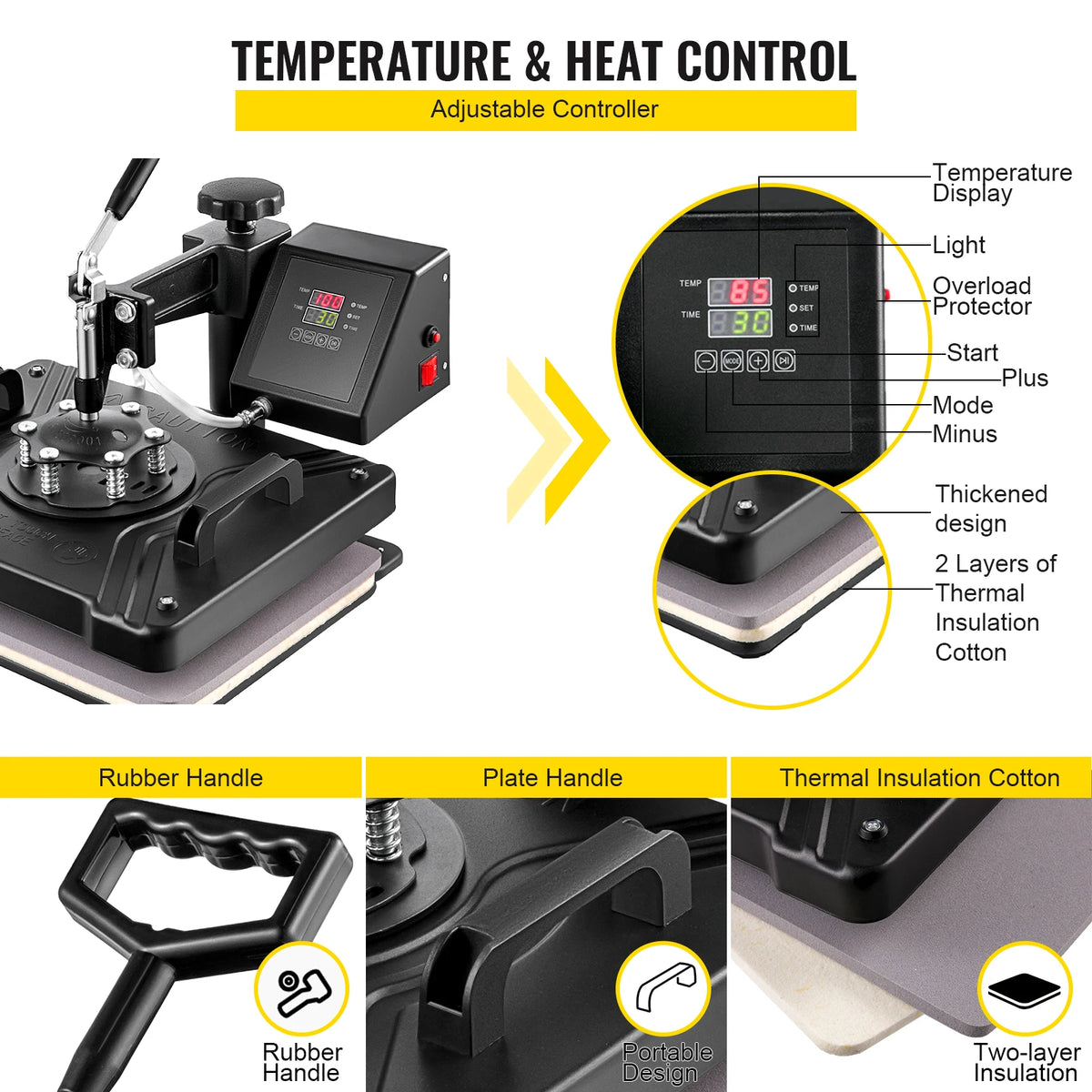 SucceBuy 5 6 8 in 1 Heat Press Machine T shirt Heat Transfer Printer Muntifunctional Sublimation Mug/Latte Mug/Hat/Plate/Bottle