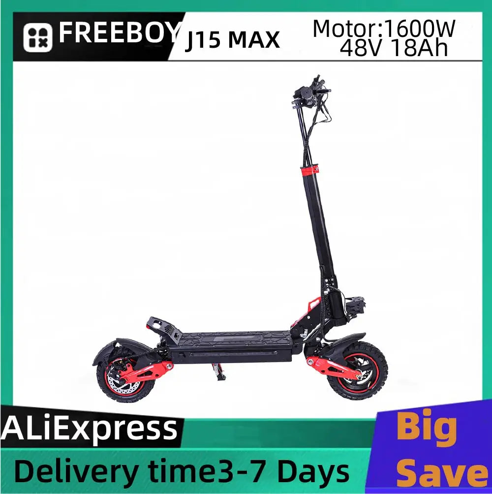 FREEBOY J15 MAX 48V 18AH Folding E-Scooter  Adult Electric Scooter 1600W Motor 10 Fat Tire E-Mountain Scooter
