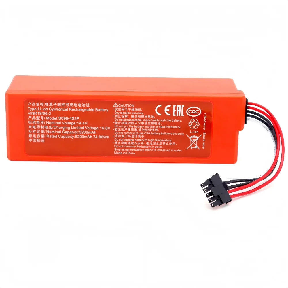 14.4V 5200mAh Replacement D099-4S2P Battery For Xiaomi Mi Robot Vacuum-Mop 2 Pro Vacuum-Mop 2 MJSTS1 C101 MJSTP 74.88W