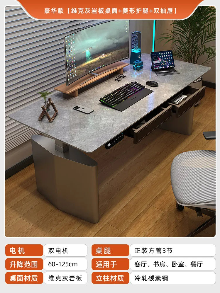Height Adjustable  Computer Desks Gaming Electric Desk Home Office Computer Desks Study Saddle Leather Office Furniture Bureau