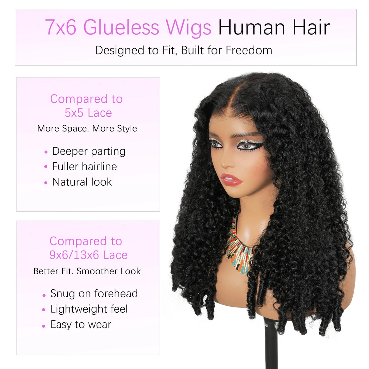 Glueless Wig Human Hair Burmese Curly 7x6 Lace Closure Wig Beginner Friendly HD Lace Bleached Knots Remy Human Hair Wigs