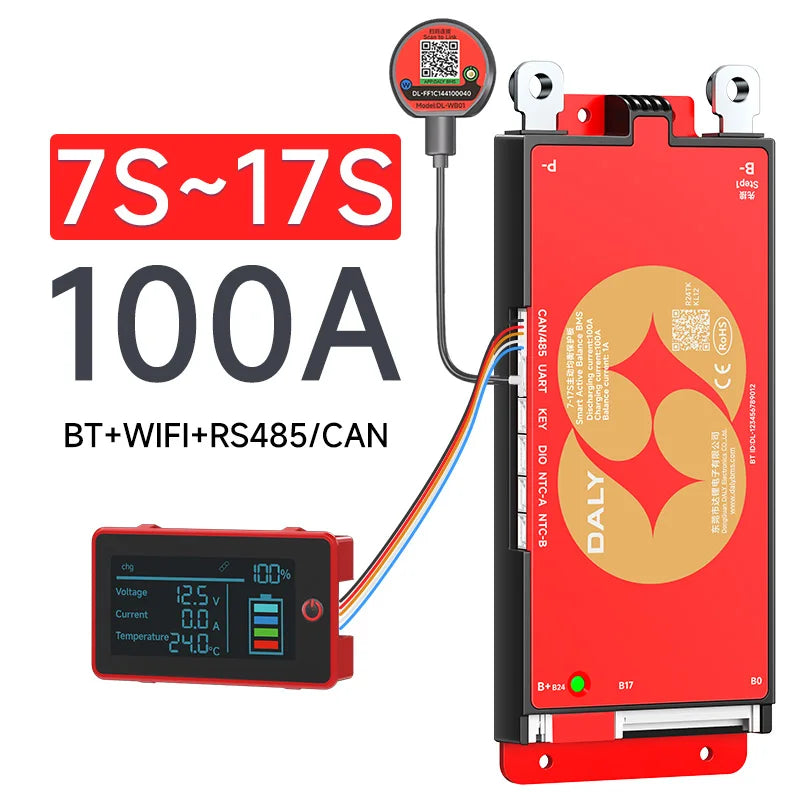 Daly Smart BMS 4S 7S 8S 24S 16S 17S 4S 40A 60A 100A 150A 1A Active Balance BMS for lifepo4 with wifi 4.3 LCD Built-in bt Li-Ion