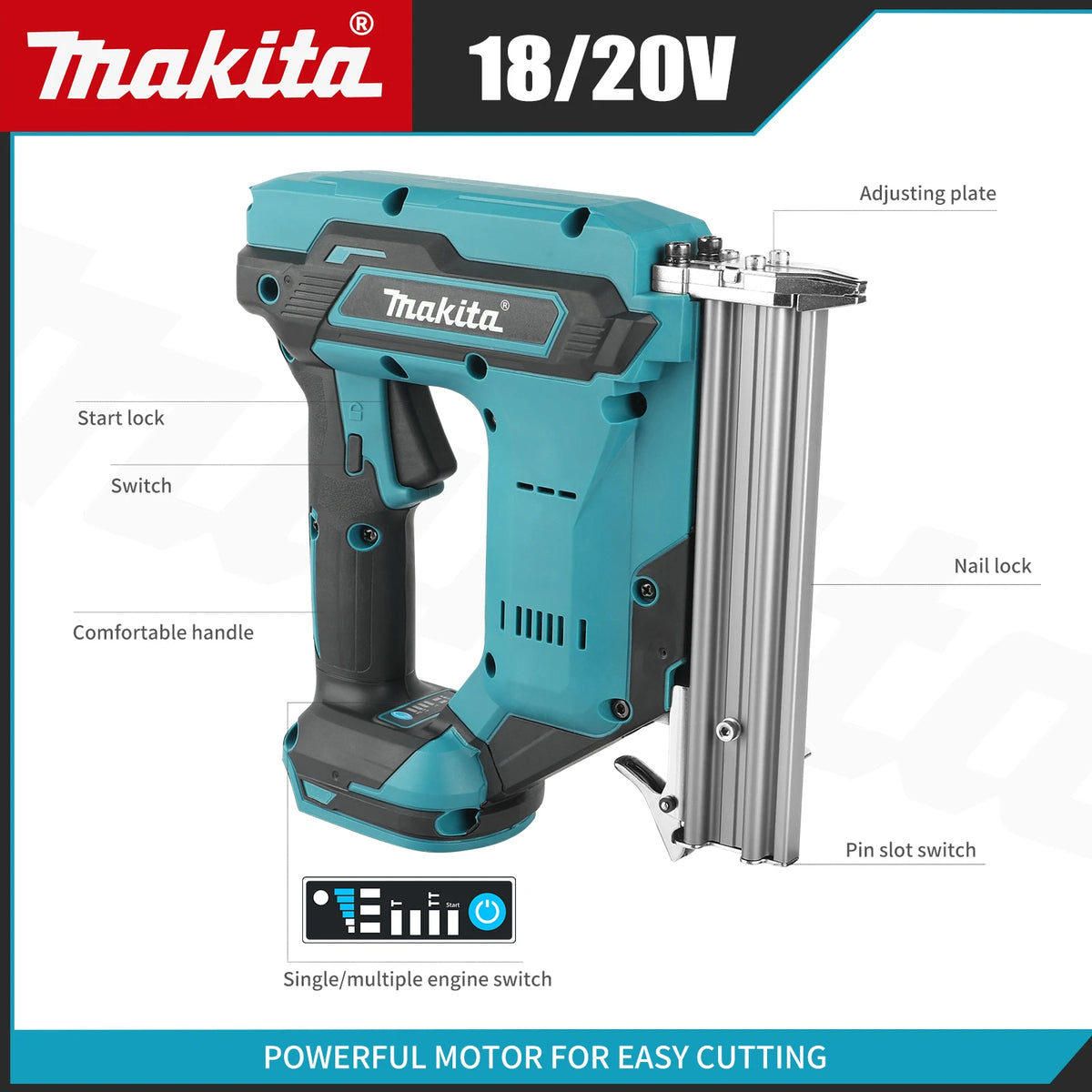 Makita Cordless Nail Gun:10-30mm Nails,2 in 1 Electric Stapler Gun Drives 2 Inches Nailer for Upholstery and Woodworking