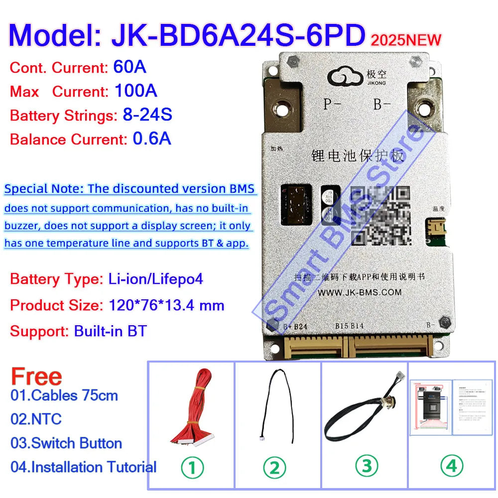 Jikong JK BMS 40A 60A 80a 200a Active Balance BD6A17S8P BD6A20S8P BD6A24S8P 8s 13s 17s 20s 24s Smart JK Bms Bt RS485 Connector