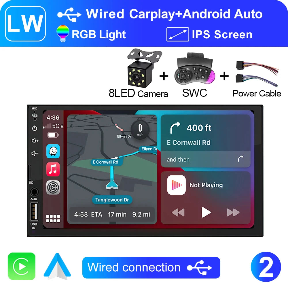 LEHX 7Inch Carplay Android Auto Player IPS Touch Screen HD Automotive Multimedia Car MP5 Player USB Bluetooth Card 2 Din Stereo