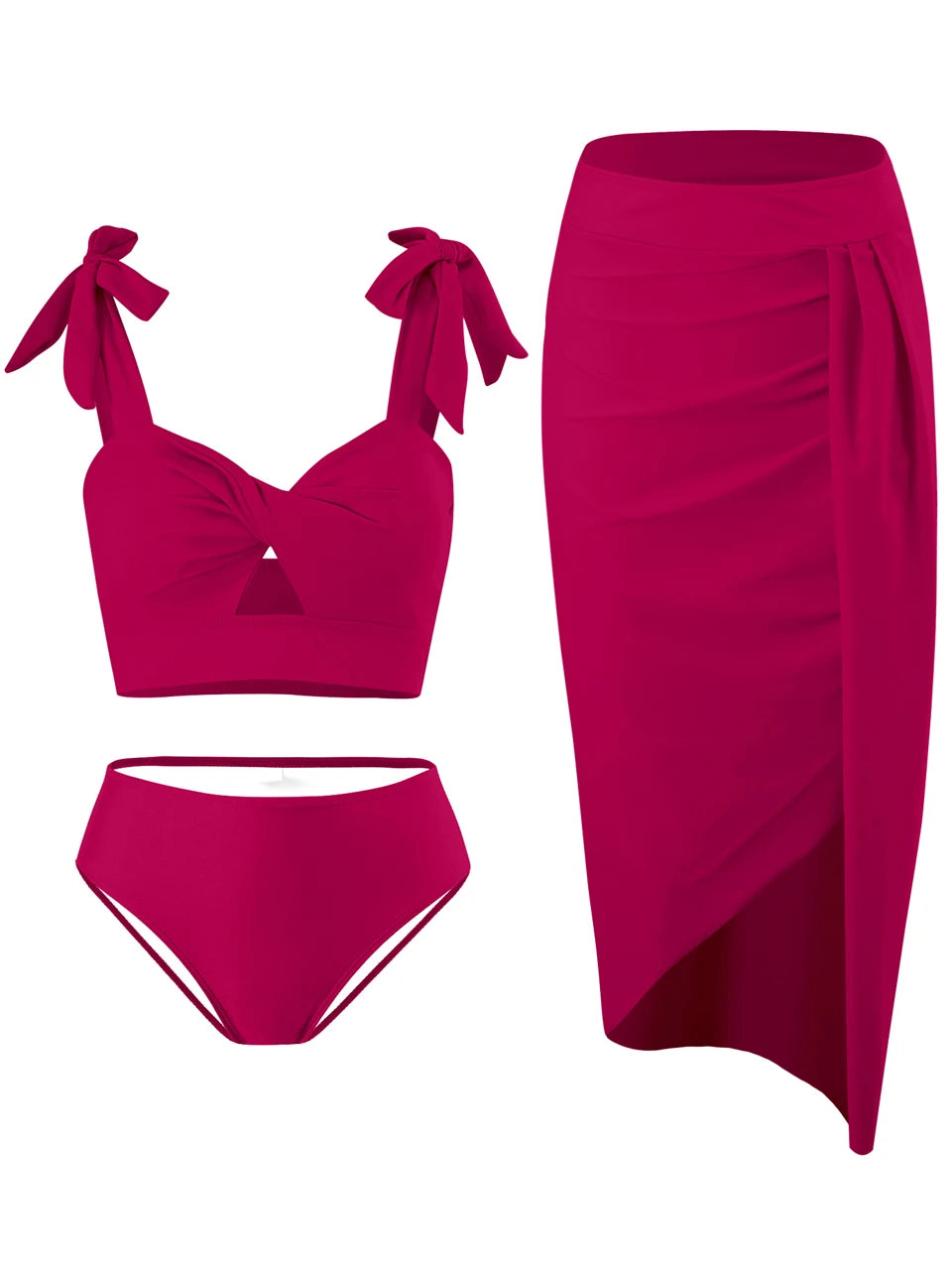 2026 Solid Swimsuit 3 Pieces Hollow Out Swim Dress Women Sexy Swimwear Female Bathers Bathing Suit Beachwear Swimming Summer