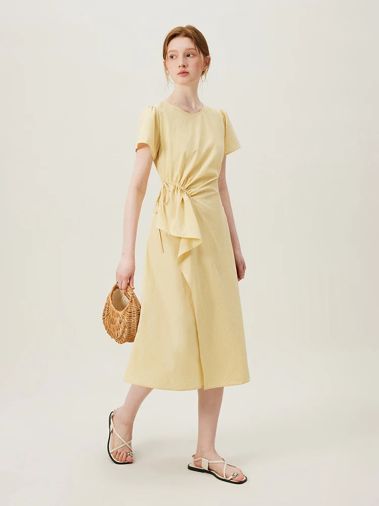 FSLE Classic A-Line Summer Long Dress For Women 2024 Summer New Slim Fit Versatile Commuter Female White Black Dress 24FS12719