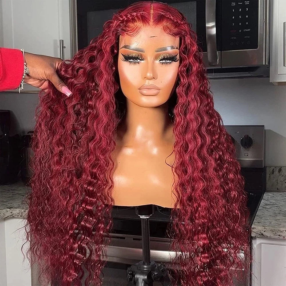 99J Burgundy Lace Front Wigs Human Hair 13x6 Deep Wave HD Lace Frontal