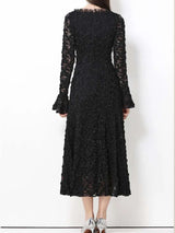 Elegant Square Neck Lace Three-Dimensional Flower Trumpet Sleeve Slim Fit Dress 2025 New Fashionable Autumn Women'S Clothing