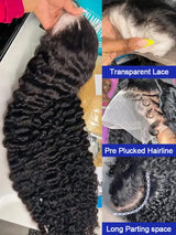 300% High Density Water Wave Human Hair Wigs HD Transparent 13x6 13x4 Deep Wave Lace Frontal Wig Brazilian Real Virgin Hair 40 42 Inch Jerry Curly Lace Front Human Hair Wigs For Women Wet and Wavy Frontal Wigs Preplucked Hairline Bleached Knots
