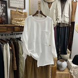 Autumn Women T shirt o neck Long Sleeve Solid Color Irregular Basic Tops Pockets Loose Casual Lady Blouse Female YoYiKamomo