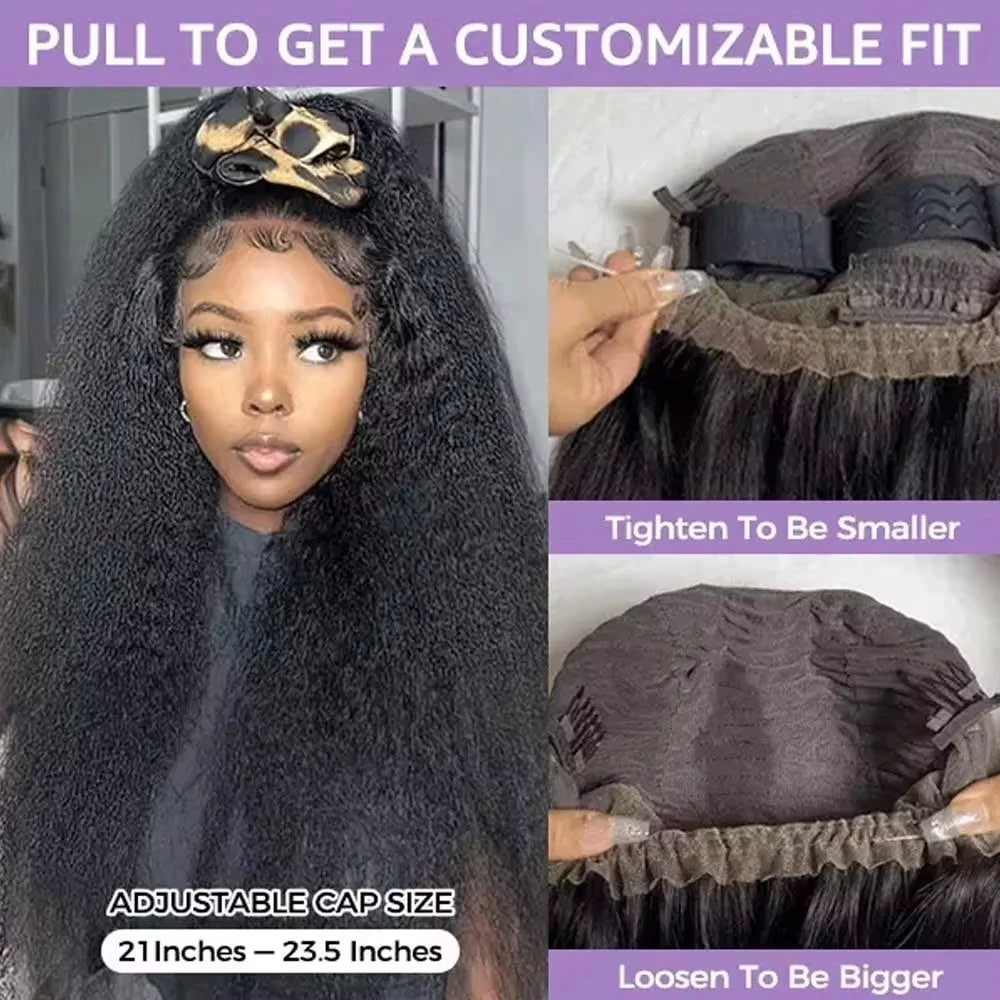 40 Inch Invisi Strap 360 Full Lace Glueless Wig Invisible Drawstring Frontal Wig Kinky Straight Lace Front Human Hair Vpart Wigs