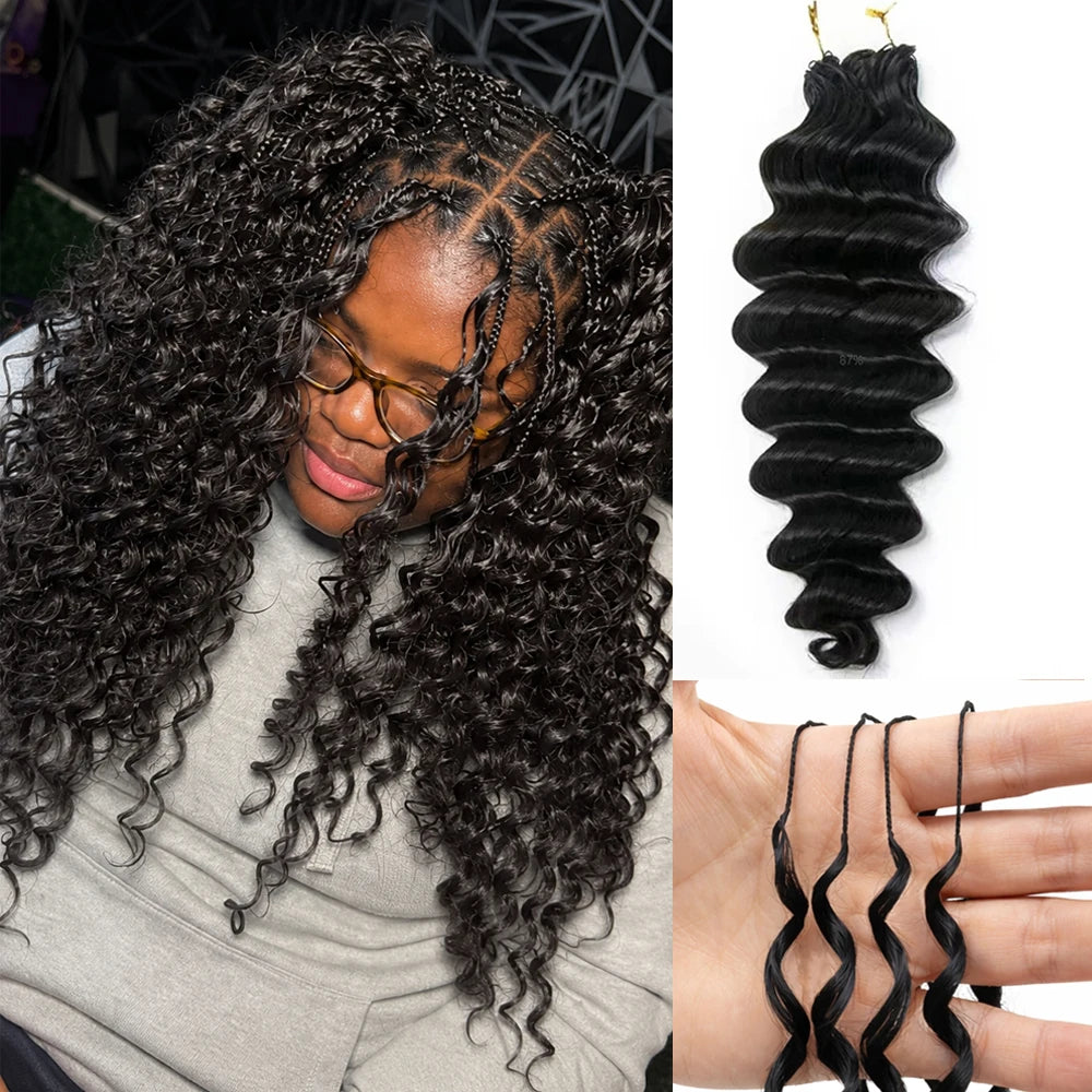 Deep Wave Feather Crochet Human Hair Extensions Knotless Miracle Knots Hair Pre-Separated Pre-Fluffed Deep Curly Human Crochet Hair With String Pre-Looped Reusable Lightweight 60G/pack