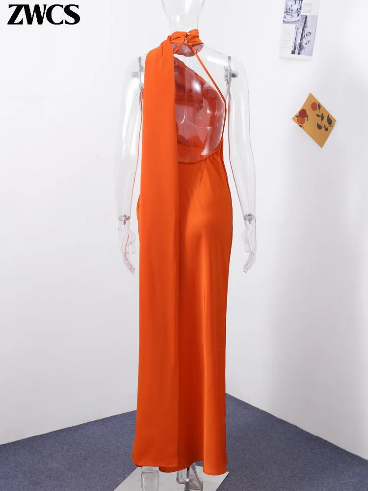 Elegant Satin Ribbons Halter Party Dress Women's Sexy Backless Off Shoulder Sleeveless Robes 2026 Summer New Lady Evening Gowns