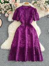 Slimming ort Sve Hollow out Waist-Cinched Hook-Design Dres Women's Faionable New Arrival Spring Summer Korean Sle