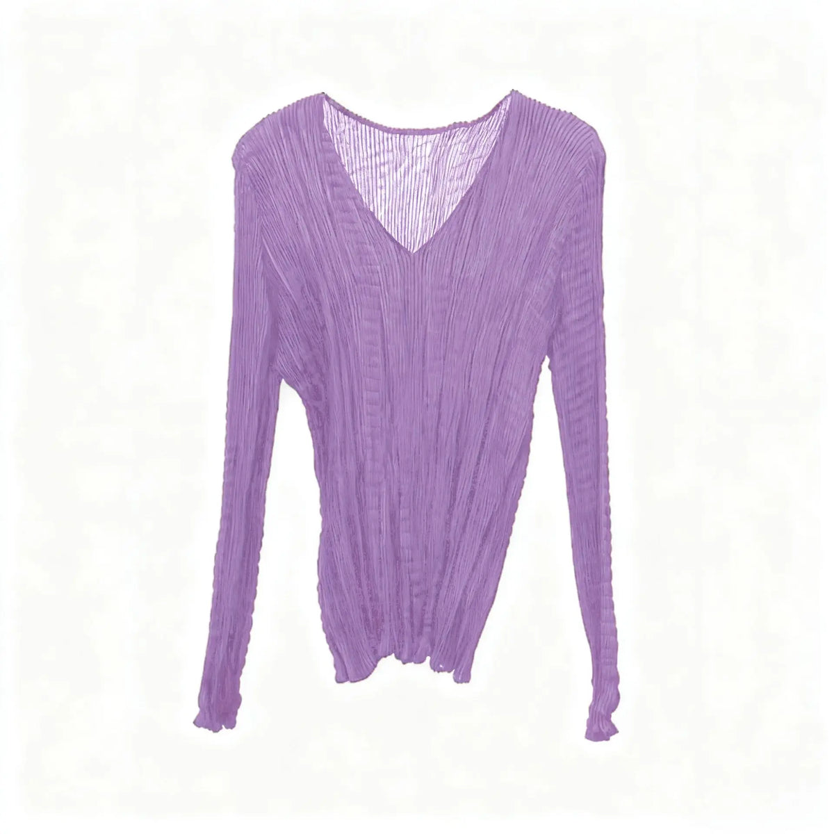 Miyake Pleated T-shirt 2025 Fall New Solid Color Bottoming Shirt Female Slim Thin Pleats Simple V-neck Inner Top Thin Clothing