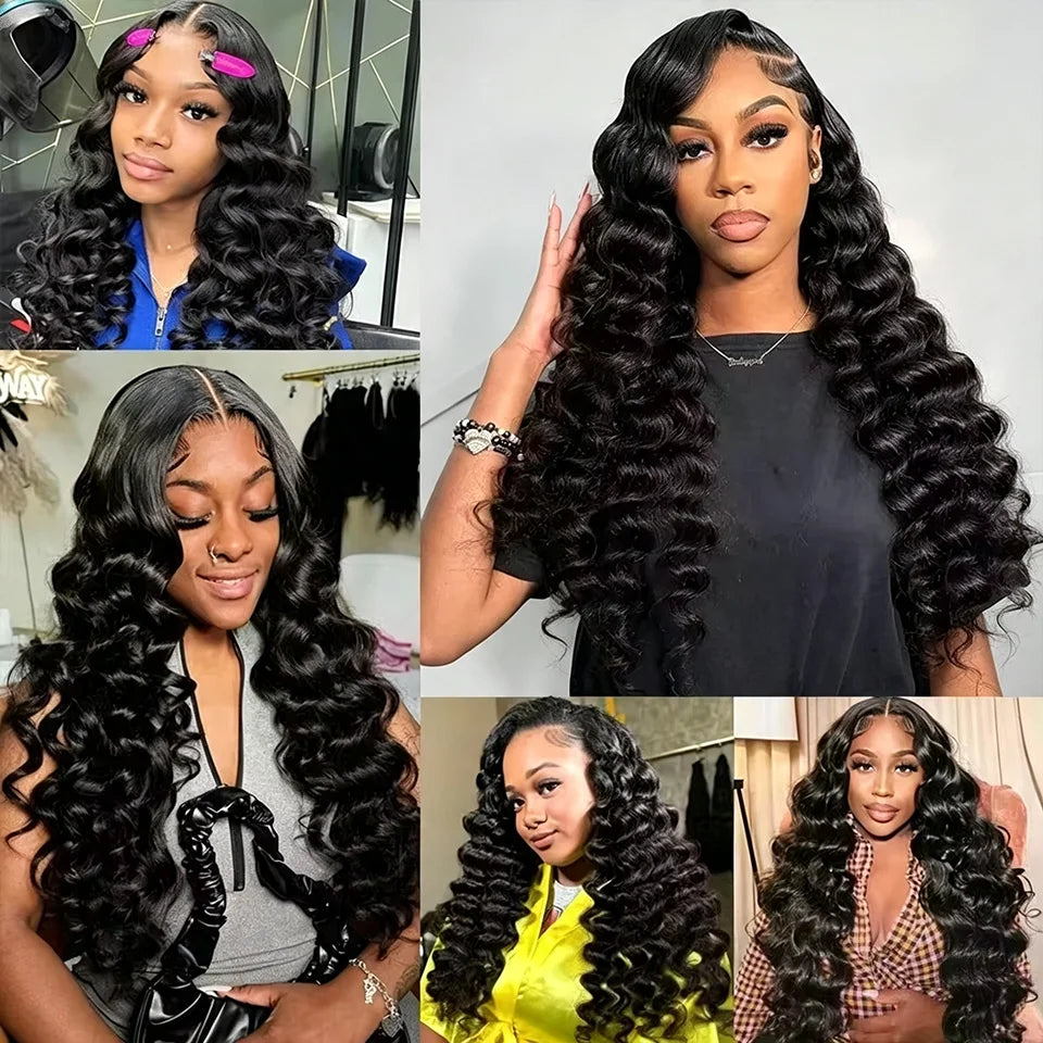 Peruvian Loose Deep Wave Bundle With Closure Human Hair 3/4 Bundles With Frontal Closure HD Transparent Lace Frontal With Bundle