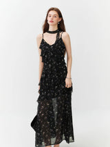 FSLE Summer Women Floral Print Ruffle Tiered Maxi Dress Adjustable Spaghetti Strap A-Line Long Dress Coquette Romantic Style