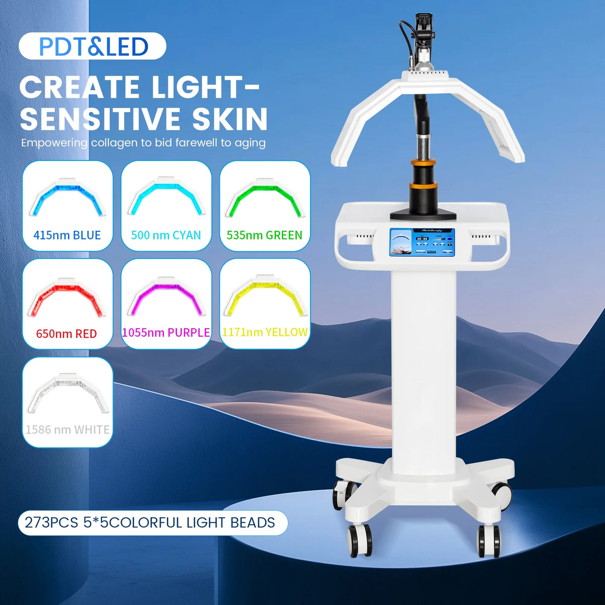 Professional Standing Multidunction Facial Machine Photo Therapy Skin Rejuvenation Full Body 7 Color Led Light Therapy Machine