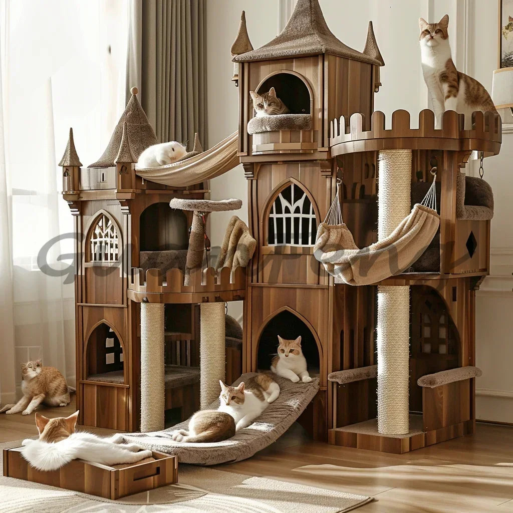 Home Super Large Castle Solid Wood Cat Climbing Frame Cat Nest Integrated Luxury Cat Villa Muppet